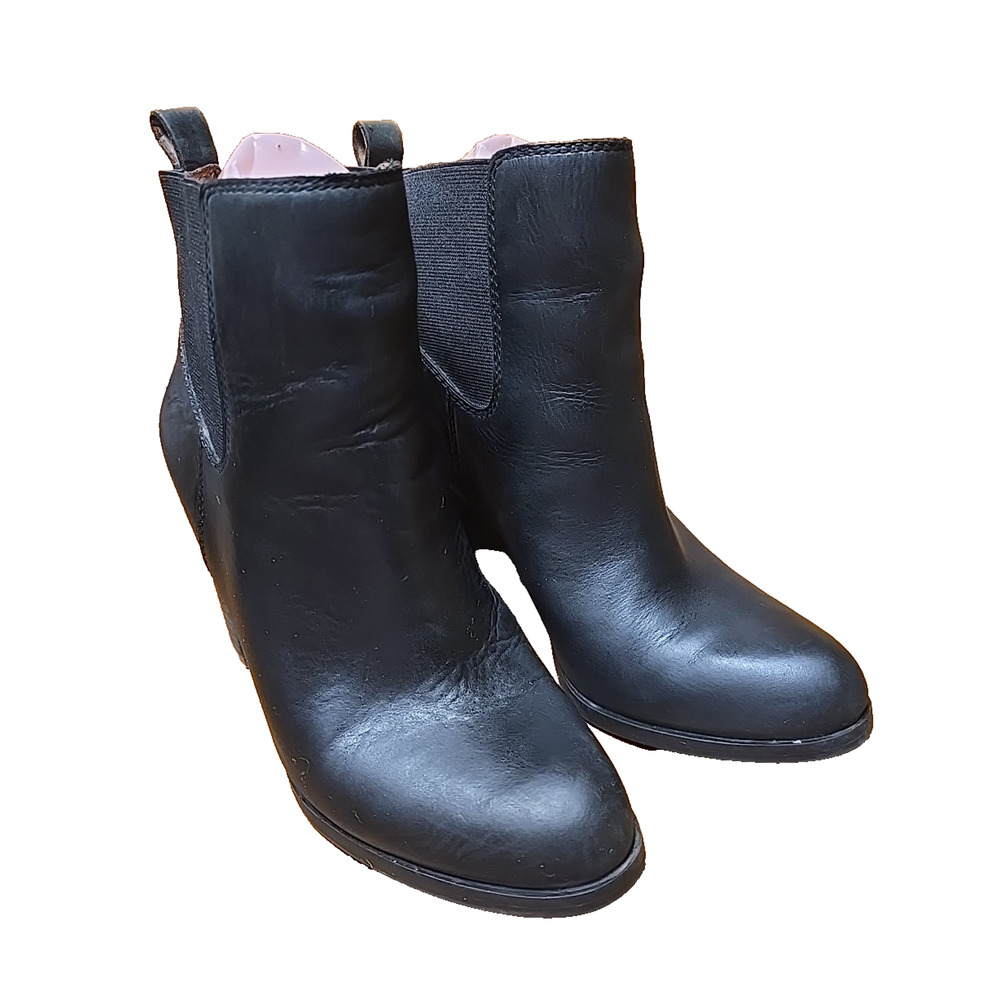 Lucky Brand Parlei Black Leather Block Heels Chelsea Ankle Booties Womans Sz‎ 8M